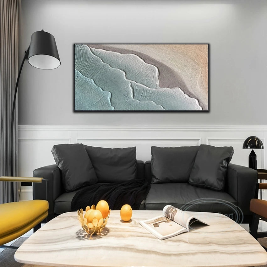 Ocean Wave Beach Abstract Art Pure Hand drawn Oil Painting Home Decoration Restaurant for Living Room Bedroom Wall Decoration Peaceful Pleasures Health and Wellness no frame 2 130cmx250cm
