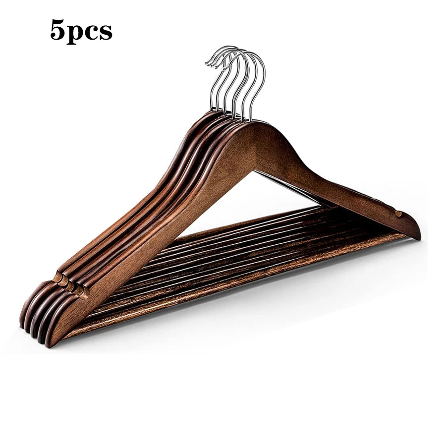 Solid Wood Clothes Hangers with Non-Slip Pant Bar (5 or 10 Pack)