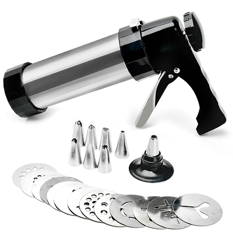 Cookie Press Stainless Steel Biscuit Extruder Press Cookie Gun Baking Kit Machine Set DIY Biscuit Press Maker Baking Tools Peaceful Pleasures Health and Wellness B