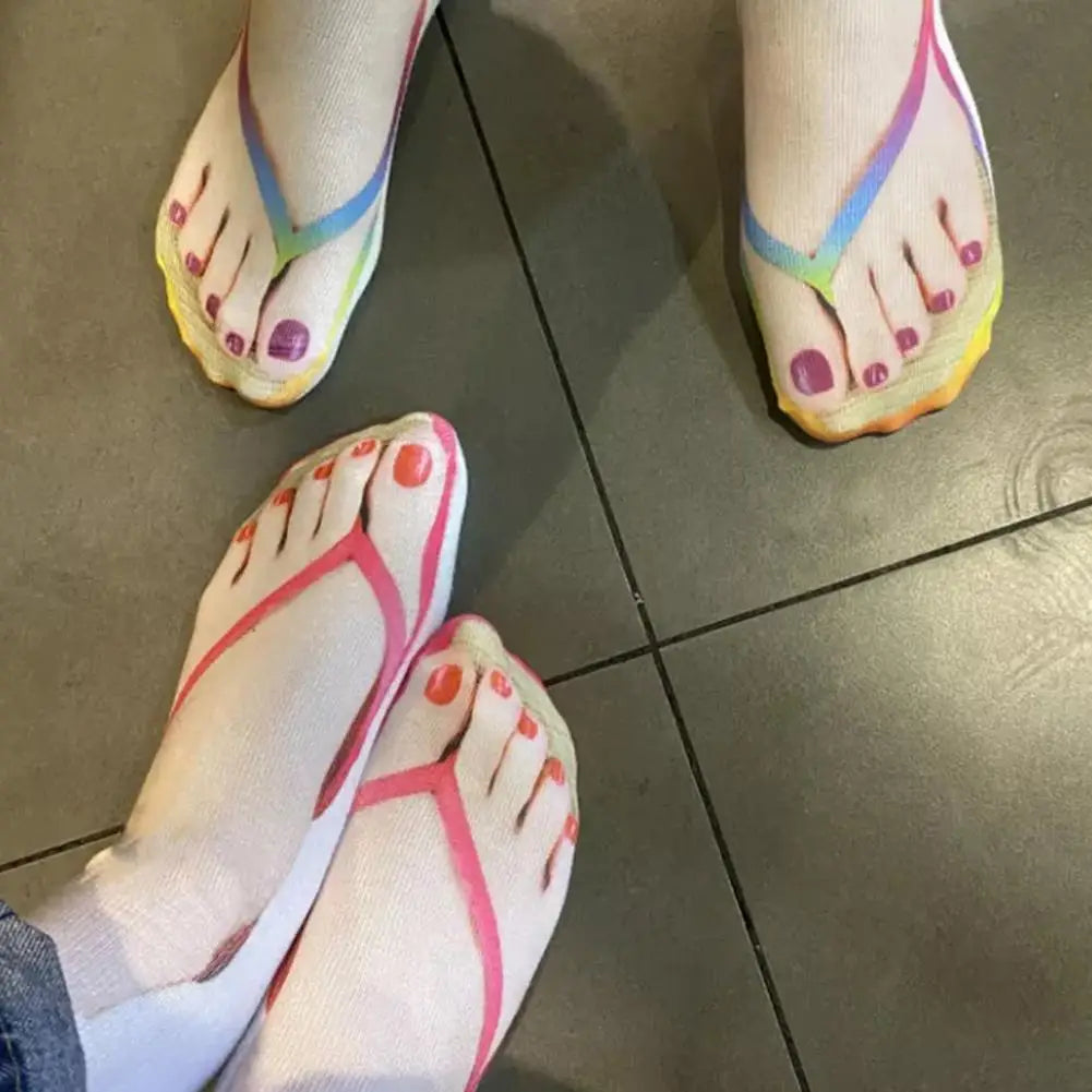 1 Pair 3D Printing Pattern Flip Flop Socks Funny Socks for Women Flip-flop Ankle Socks Low Cut Floor Socks Hosiery Novelty Gifts Peaceful Pleasures Health and Wellness