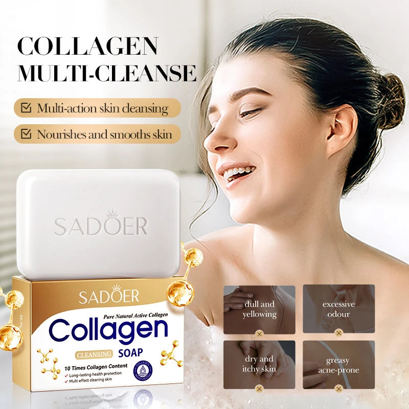 1/2pcs SADOER Collagen Ossein Facial Soap Face Wash Foam Facial Cleanser Moisturizing Oil Control Body Bathing Handmade Soap Peaceful Pleasures Health and Wellness