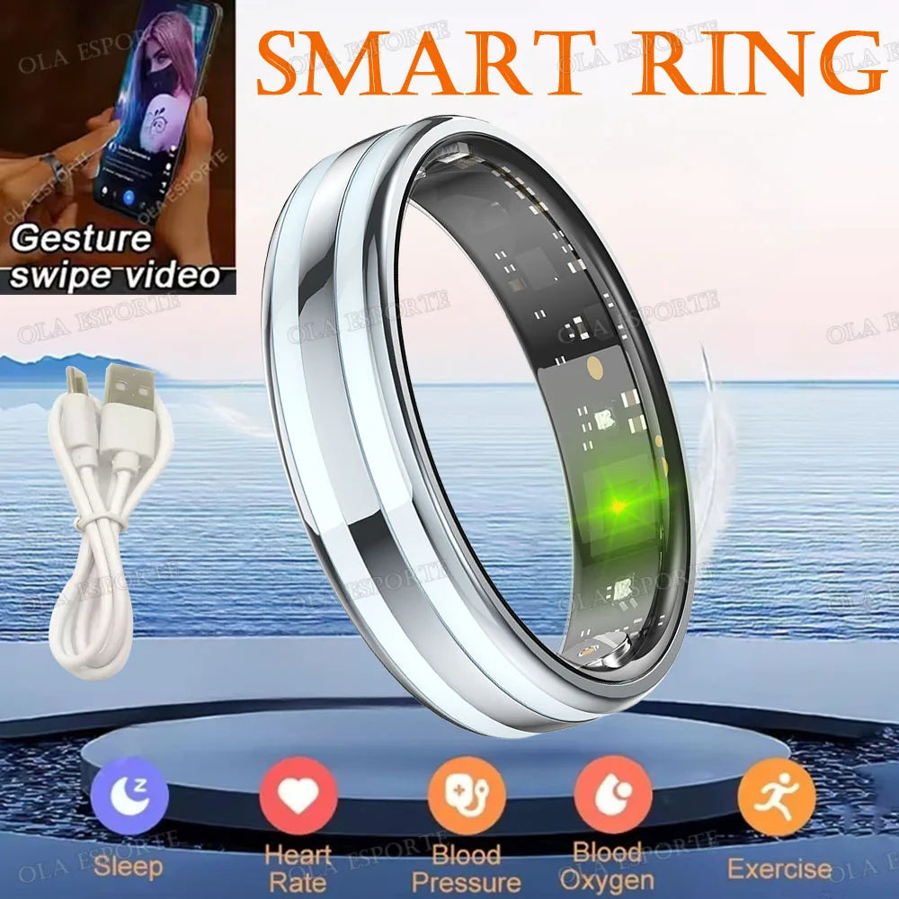 New 6.3mm Thin Smart Ring Health Monitor Smartring Outdoor Waterproof Ring Heart Rate Body Temperature Monitoring Sports rings Peaceful Pleasures Health and Wellness Silver 10