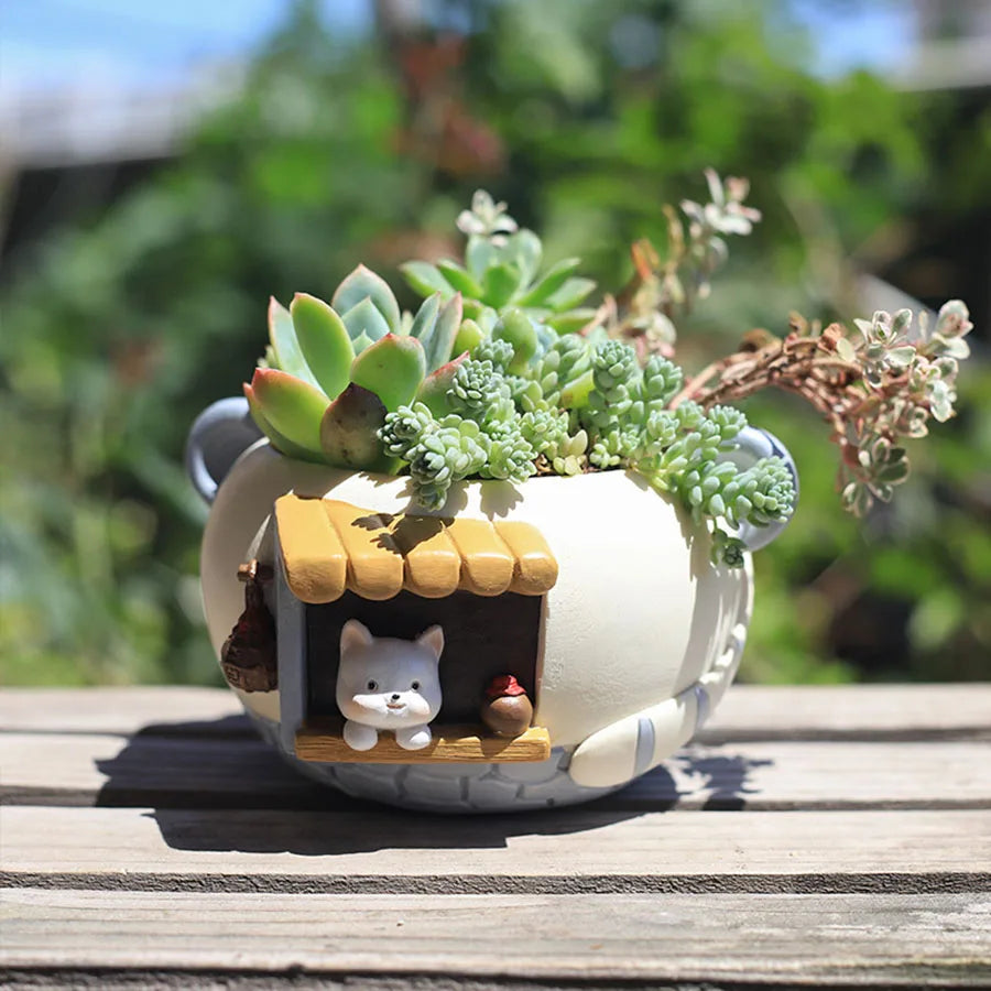 Cartoon Animal Resin Succulent Planter | Cute Desktop Flower Pot