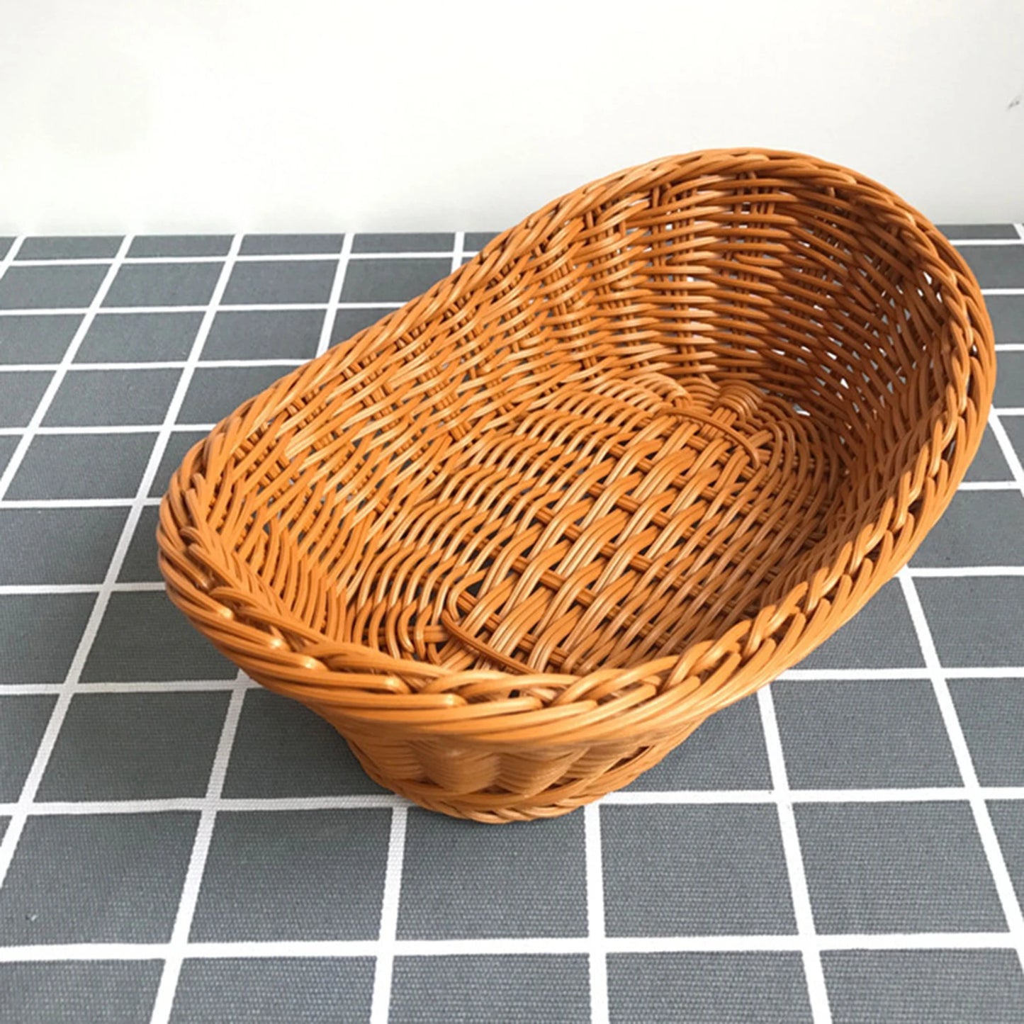 Simulation Hand Woven Rattan Basket Stylish Woven Fruit Candy Cake Food Serving Basket Tray for Restaurant Kitchen Table Peaceful Pleasures Health and Wellness