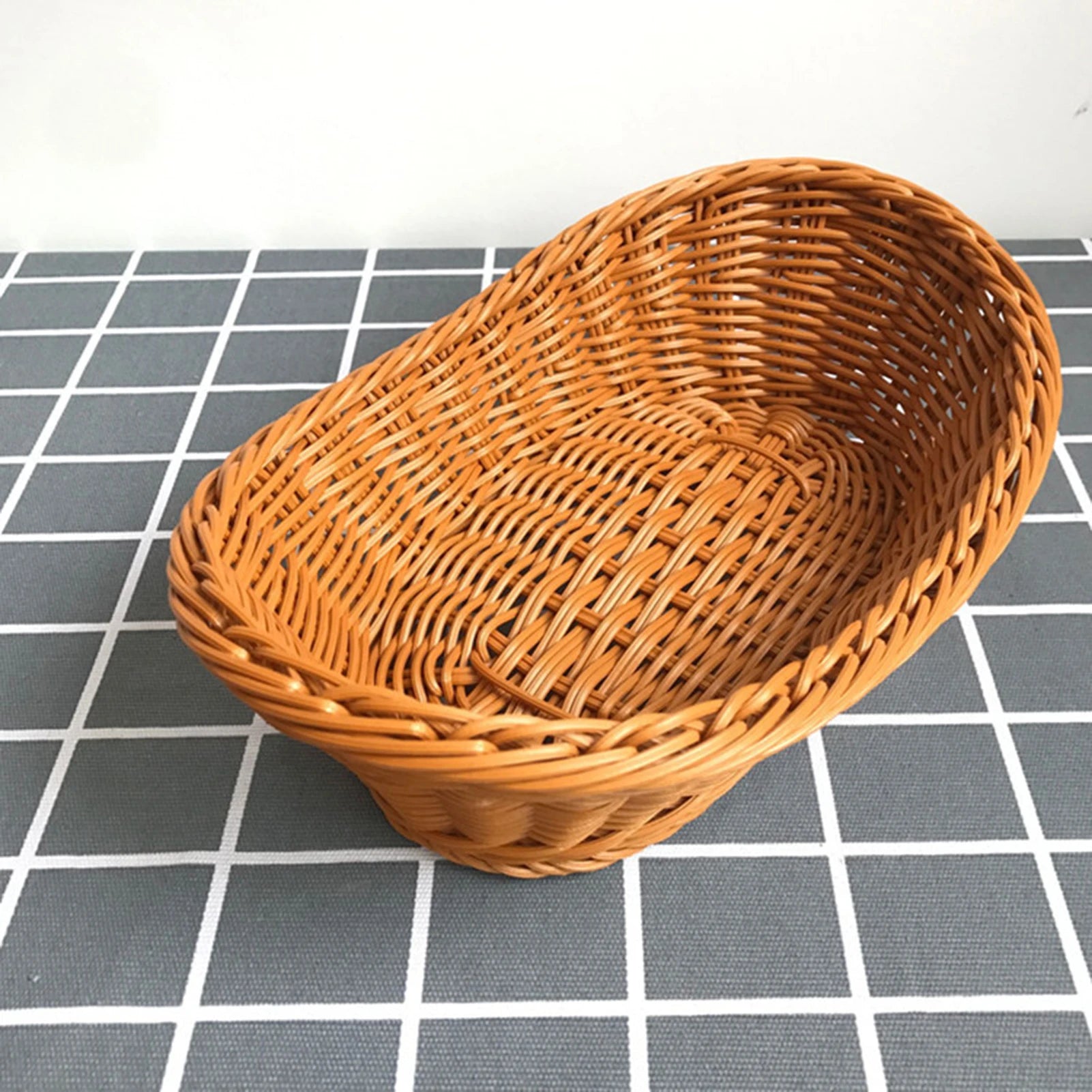 Simulation Hand Woven Rattan Basket Stylish Woven Fruit Candy Cake Food Serving Basket Tray for Restaurant Kitchen Table Peaceful Pleasures Health and Wellness