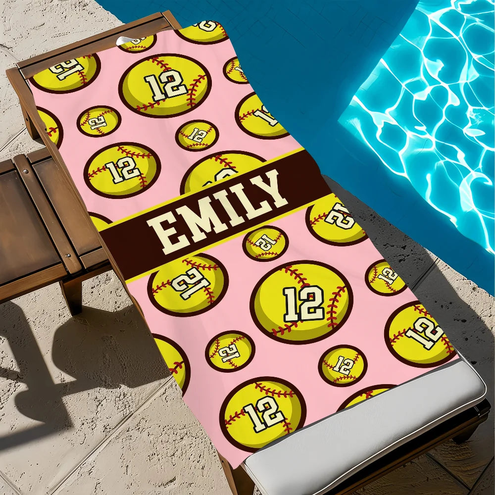 Custom Softball Team Quick-Dry Beach Towel | Sports & Travel Sports Beach Towel Peaceful Pleasures Health and Wellness z3 STJ70x140CM