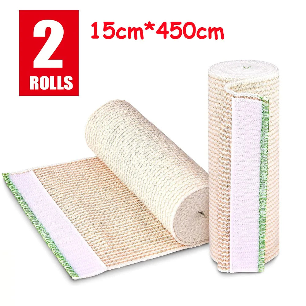 2 Pack Premium Elastic Bandage Wrap, Reusable Hook and Loop Compression Wrap Bandage for Knees, Ankles, Wrists,Legs Peaceful Pleasures Health and Wellness 15cm-450cm-2 Rolls