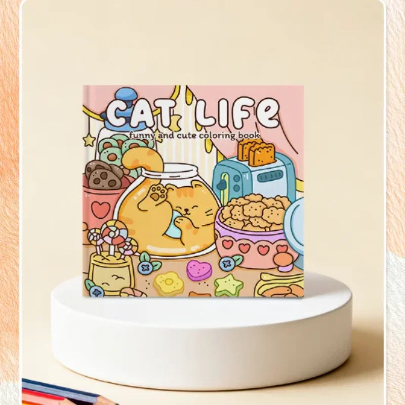 Adult Coloring Book Cat Life Bold Easy Patterns Cute Drawing Party