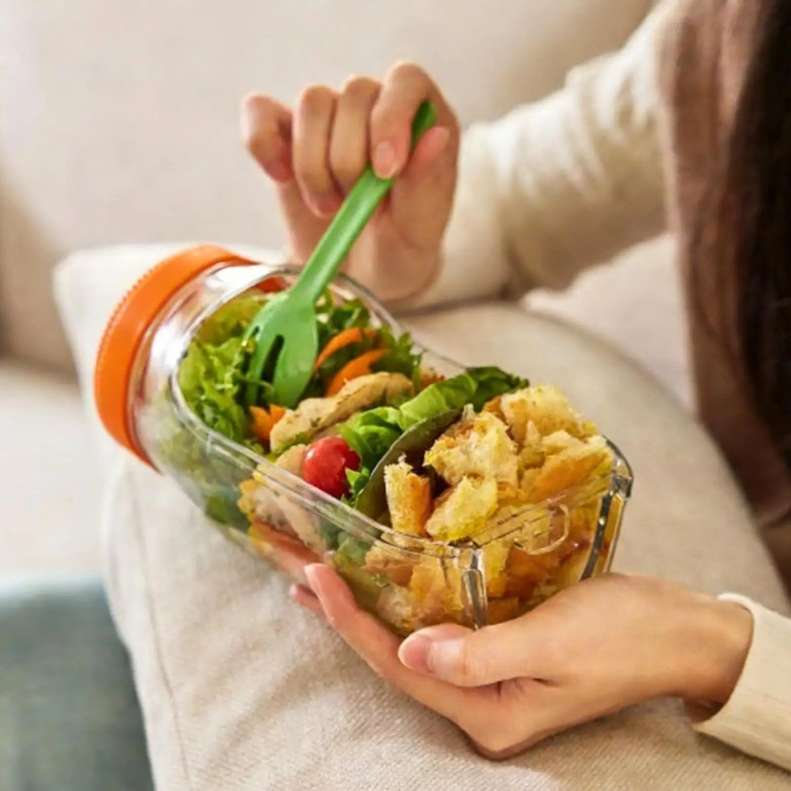 Salad Jar Leakproof Portable Side Open Food Storage Lunch Container for Outdoor Office Picnic Travel Home Peaceful Pleasures Health and Wellness