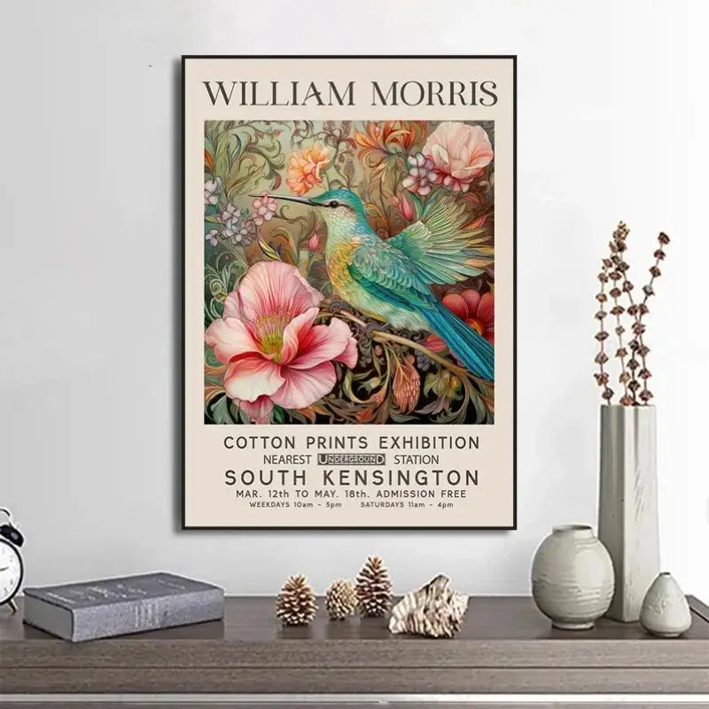 William Morris Canvas Wall Art – Fox Owl Peacock Botanical Print