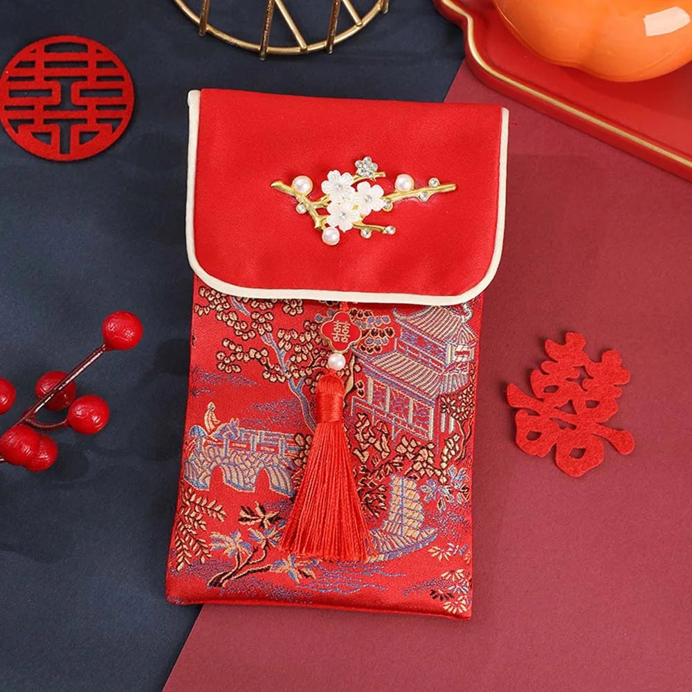 2025 Lunar New Year Brocade Red Envelope HongBao with Tassel