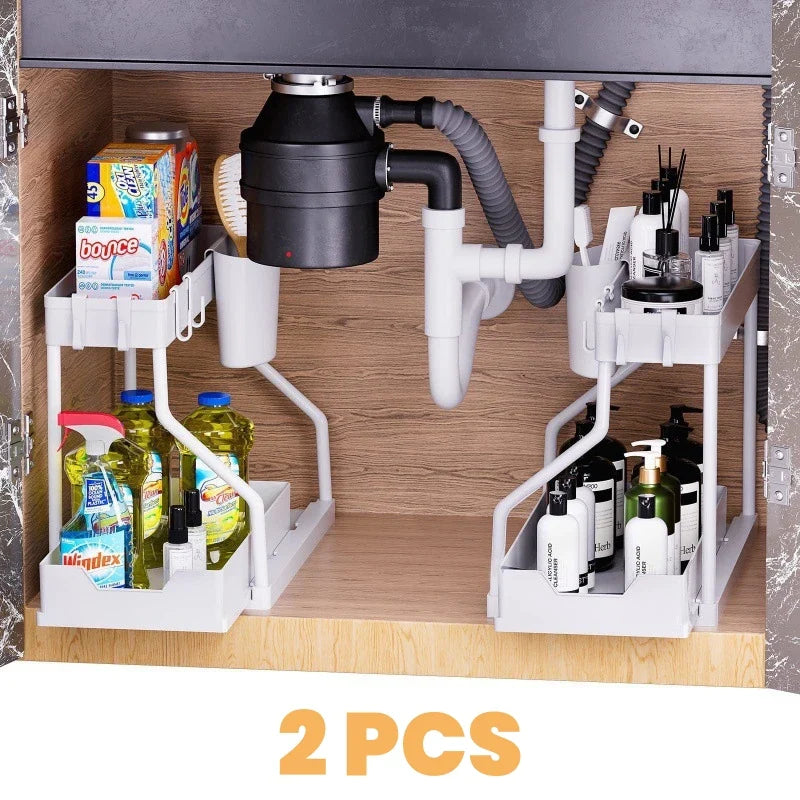 2-Tier Pull-Out Storage Organizer for Kitchen & Bathroom