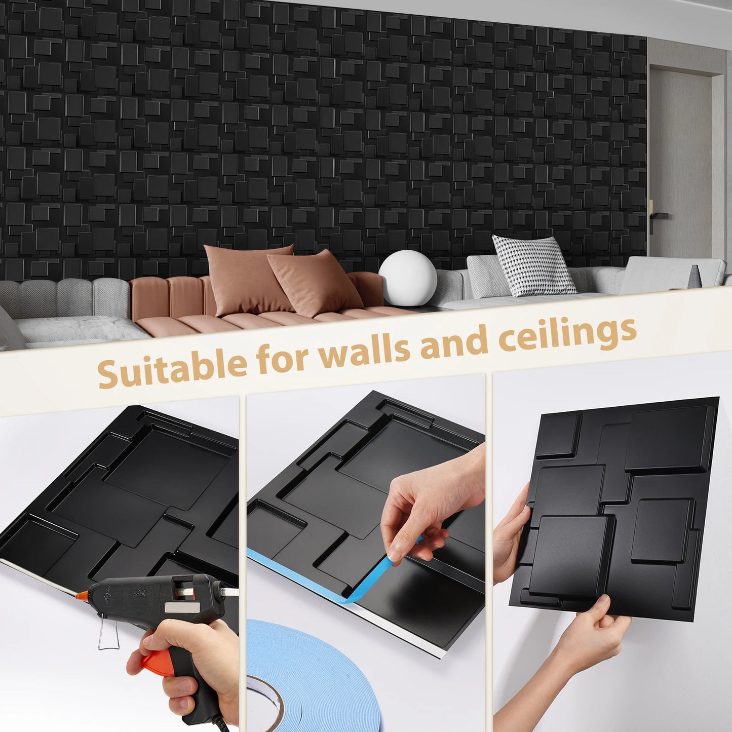 20/30pcs 3D pvc wall panels for indoor wall decoration, for living room hall bedroom hotel office,including tape Peaceful Pleasures Health and Wellness