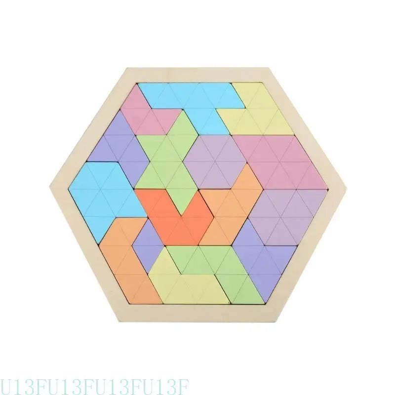 Wood Hexagon Tangram Puzzle – STEM Brain Teaser for Kids & Adults
