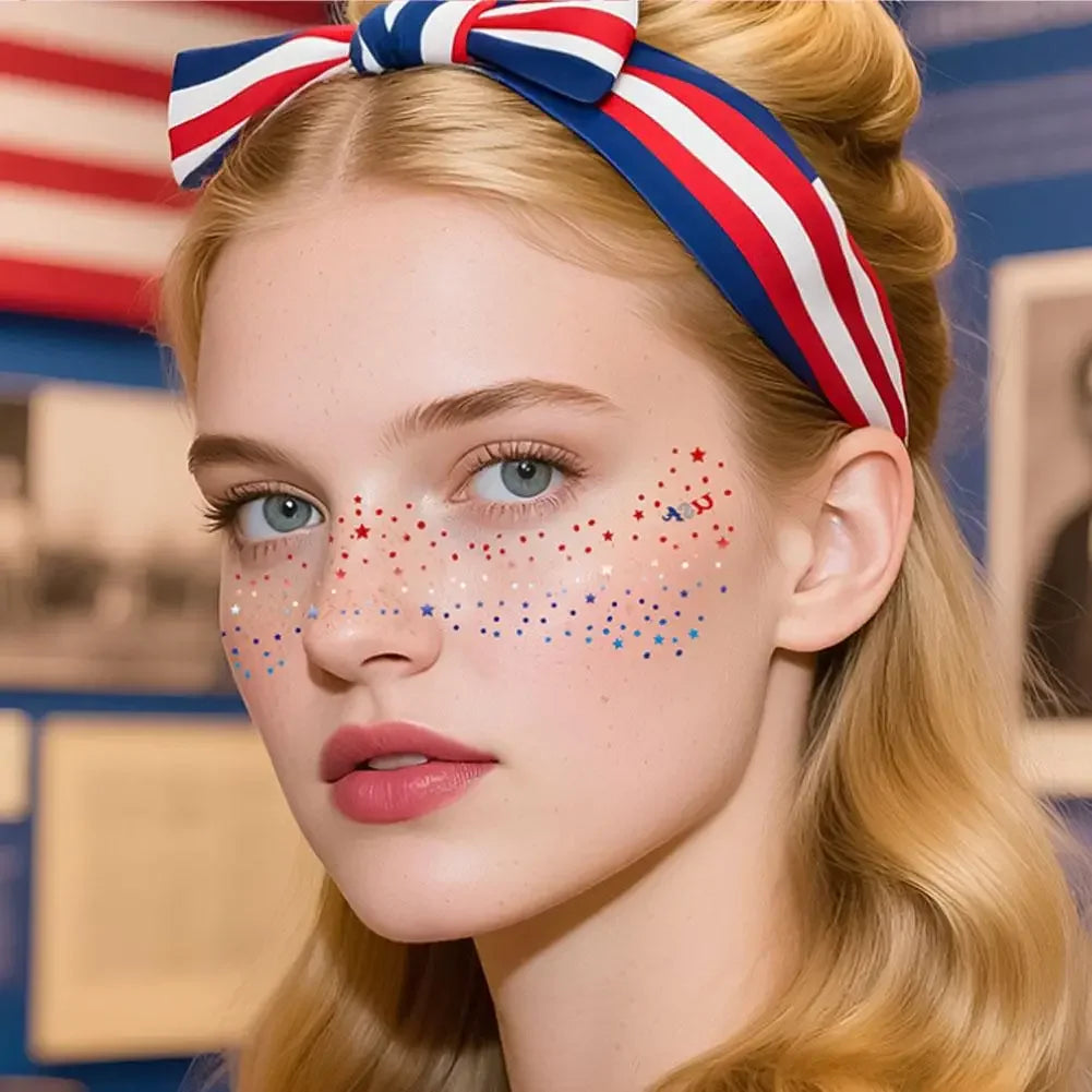 Fourth of July Face Tattoos, 2Pcs Glitter Freckles Face Tattoos Makeup for Independence Day Patriotic Party Supplies Fake Tattoo Peaceful Pleasures Health and Wellness