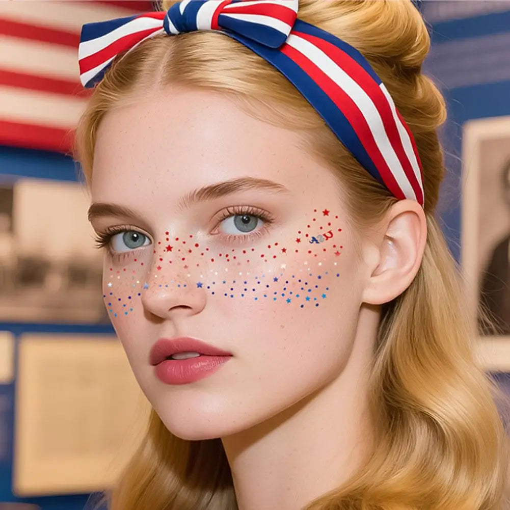 4th of July Glitter Face Tattoos – 2Pcs Patriotic Freckle Stickers