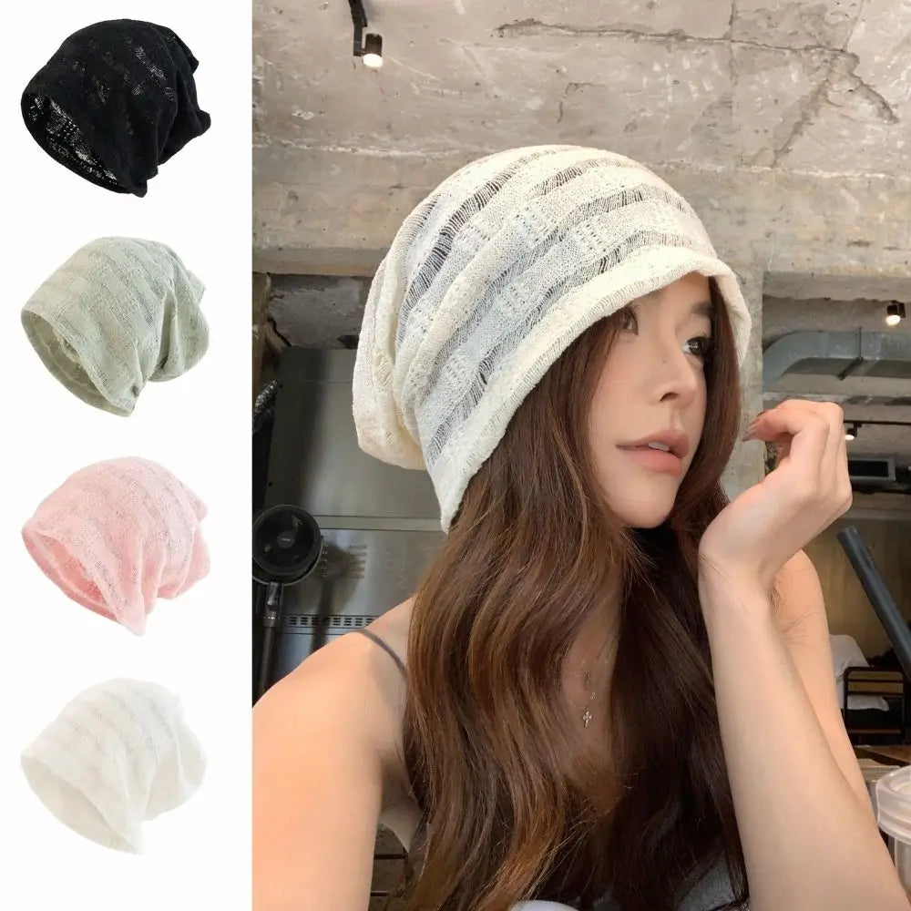 Korean Hollow Knit Pullover Beanie Hat – Breathable Unisex Cap