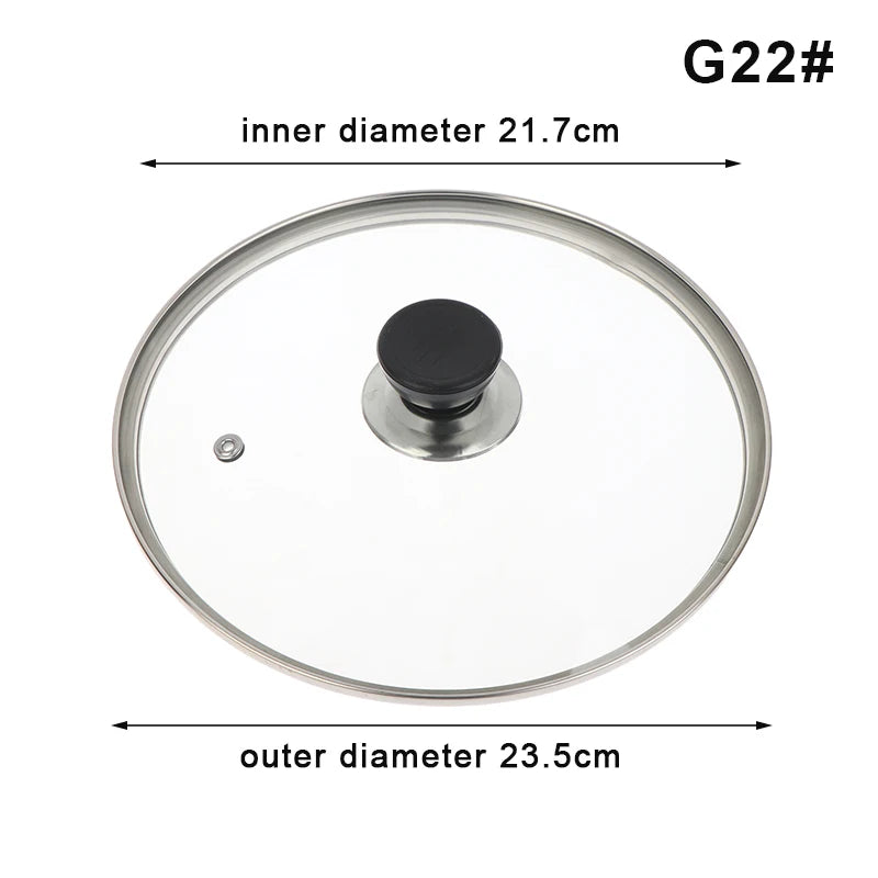 Multi-specification Pot Cover Tempered Glass Pot Lid Stainless Steel Rimmed Pan Lid Spill Shatter-Proof Round Glass Cover Peaceful Pleasures Health and Wellness G22