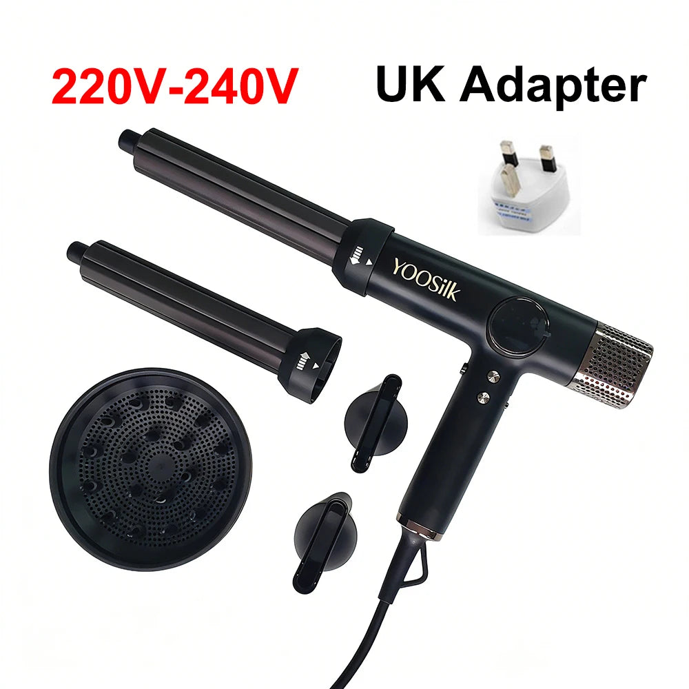 5-in-1 Negative Ion Hair Dryer with Air Warp Styling Curling Iron 1800W Powerful High Speed Low Noise Brushless Blow Dryer Peaceful Pleasures Health and Wellness UK plug