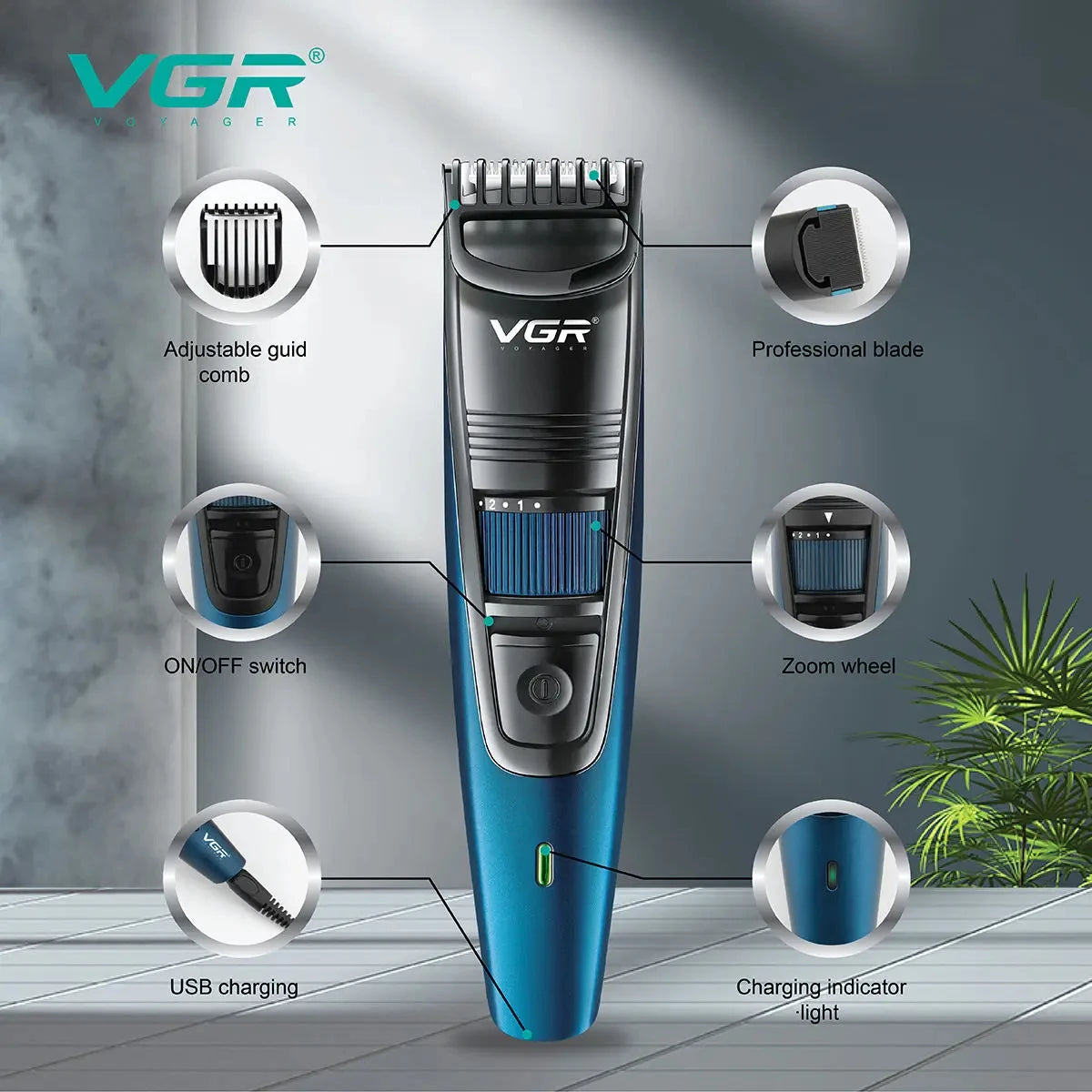 VGR 052 Adjustable Hair Beard Trimmer Professional Hair Clipper Hair Cutting Machine Rechargeable Haircut For Men Peaceful Pleasures Health and Wellness