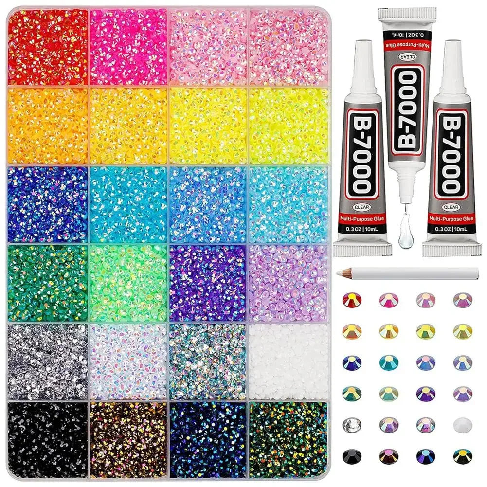 1Set 24/40 Grid 3mm Mixed Color Resin Drill AB Rhinestone Set For Nail Art Charms Colorful DIY Decoration Clothing Crafts Peaceful Pleasures Health and Wellness 24Grid