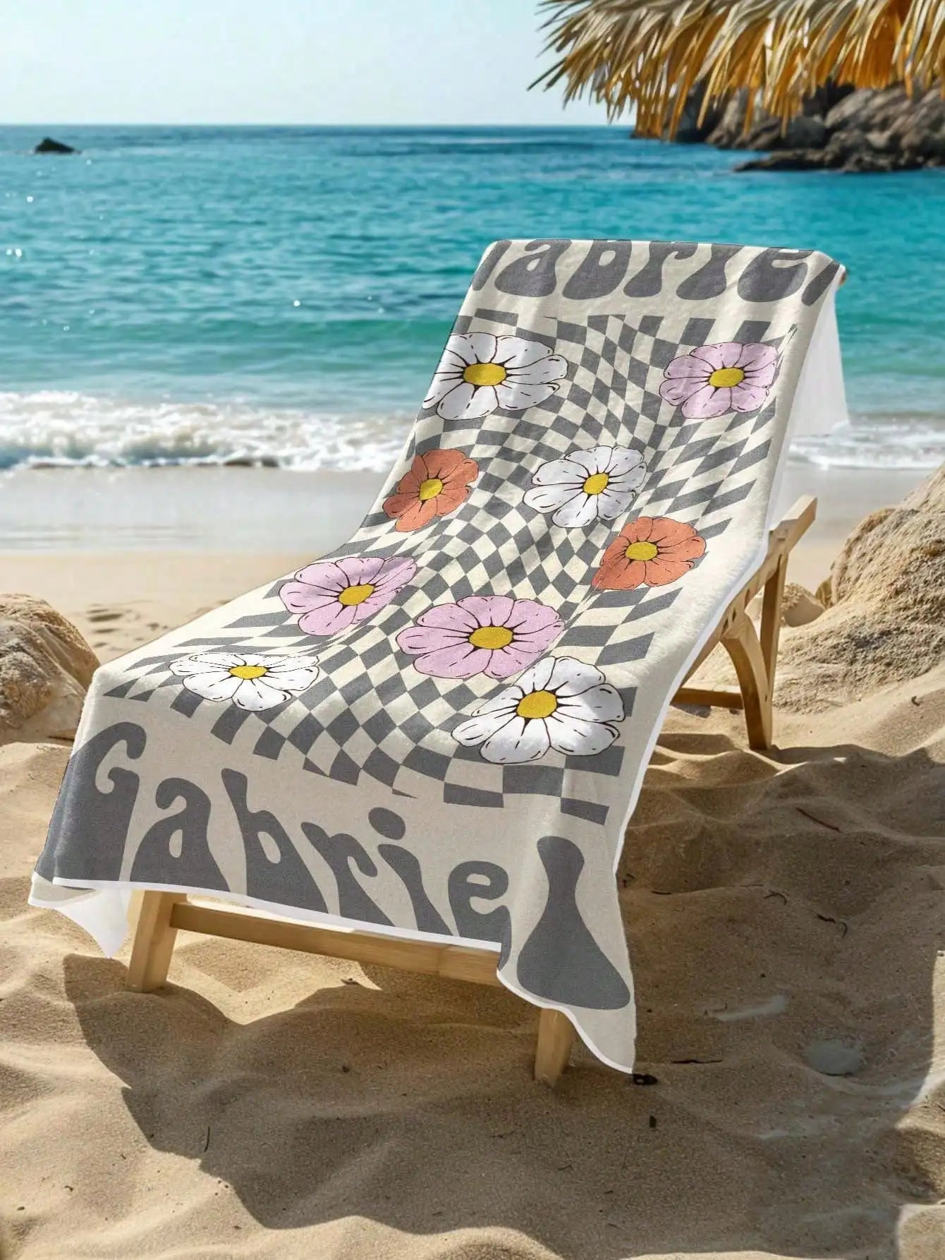 Custom Name Beach Towel 70x140cm 6 Colors Personalized Pool Towel Gift For Couple Her Him Bachelorette Valentine Mother Father Peaceful Pleasures Health and Wellness