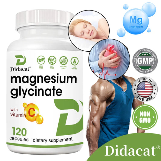 Magnesium Glycinate Capsules with Vitamin C, High Absorption, Supports Muscle Relaxation Nerve Bone & Heart Health, Antioxidant Peaceful Pleasures Health and Wellness
