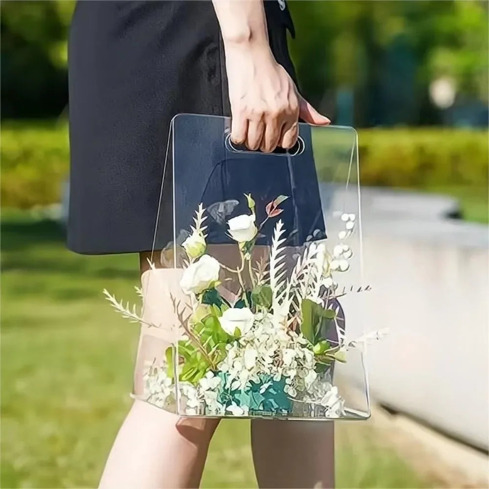 Clear Acrylic Flower Box with Handles – Wedding & Bridesmaid Tote