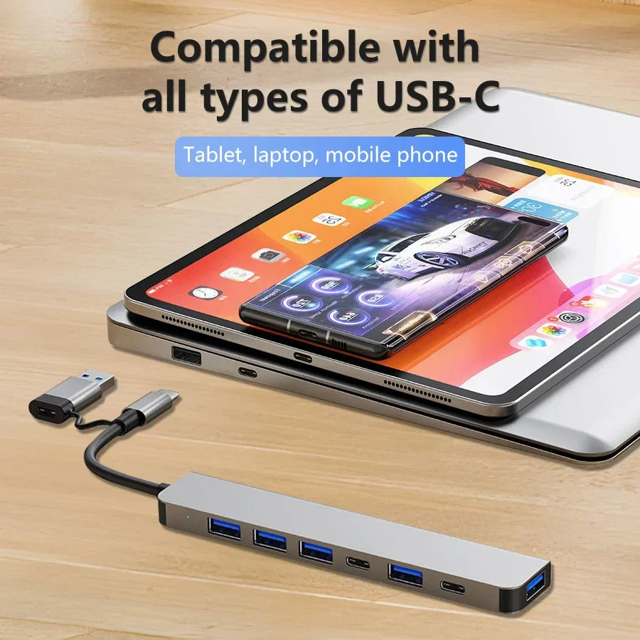 GGBEE 8-in-2 USB-C Hub – 4 USB Ports & SD Card Reader