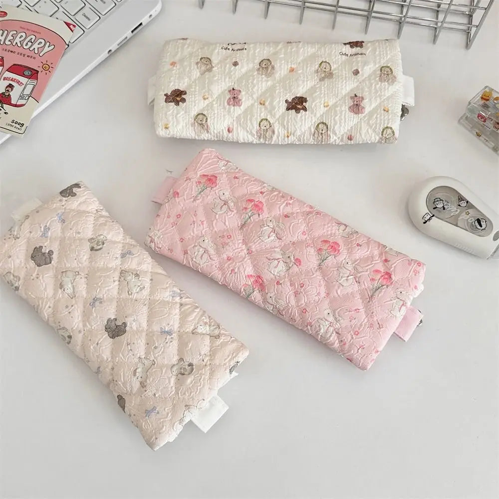 Fresh Lace Pencil Pouch Large Capacity Cosmetic Bag Flower Pattern Pen Case Makeup Bag Cartoon Stationery Storage Bag Peaceful Pleasures Health and Wellness