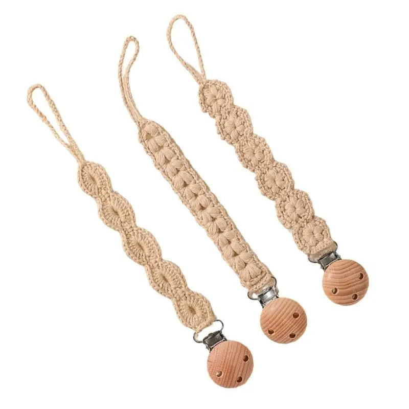 Baby Pacifier Holder Clips with Wooden Teether Beads – 3-Pack