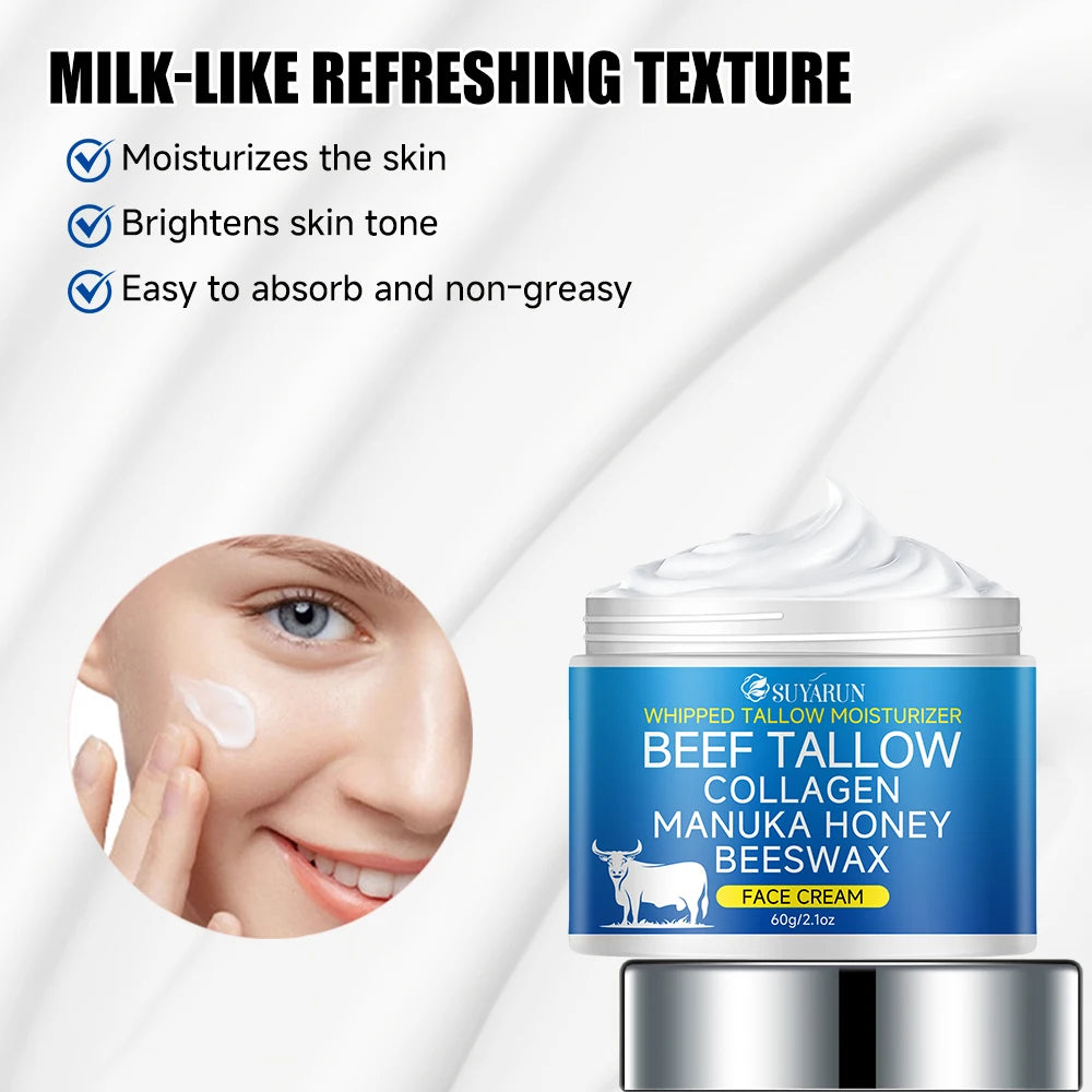 SUYARUN Natural Tallow Cream with Olive Oil & Raw Honey - Nourishing Anti-Aging Face Moisturizer for Dry Skin. Peaceful Pleasures Health and Wellness
