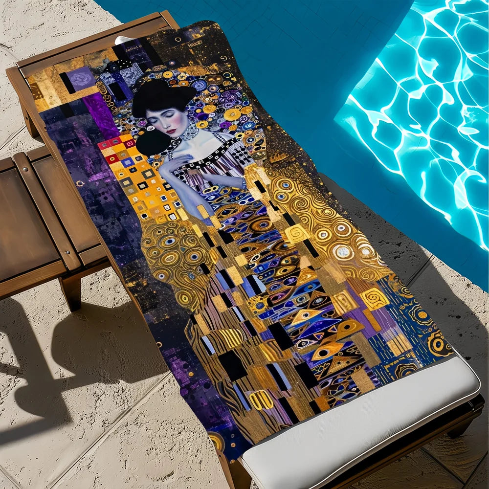 Gustav Klimt Art Quick-Dry Beach Towel | Pool Travel Gym Quick-Dry Beach Towel Peaceful Pleasures Health and Wellness z1 STJ40x70CM