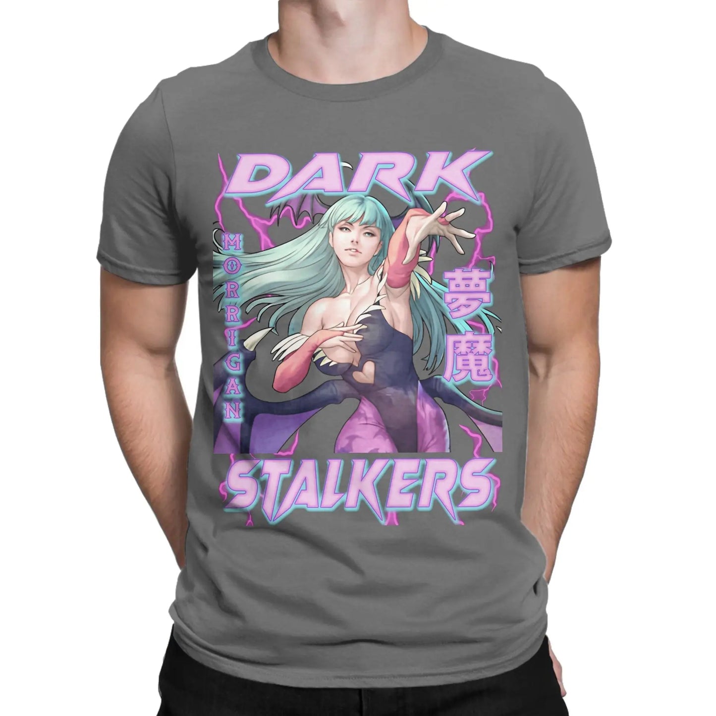 Men's Darkstalkers T Shirt Morrigan Aensland 100% Cotton Clothing Novelty Short Sleeve Round Neck Tees Plus Size T-Shirt Peaceful Pleasures Health and Wellness Dark Grey 6XL
