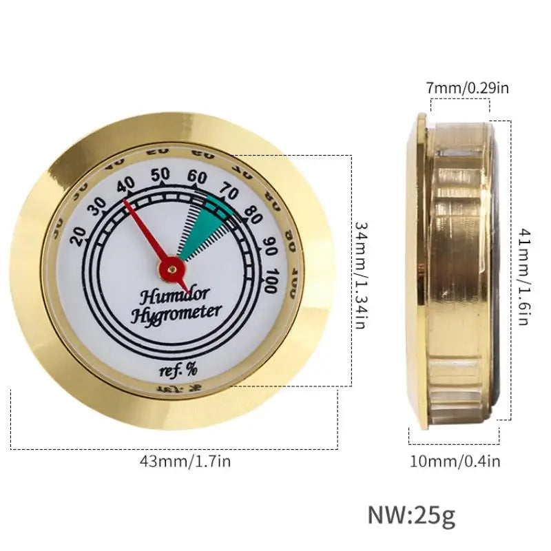 Brass Analog Hygrometer 43mm | Cigar Humidor Humidity Gauge