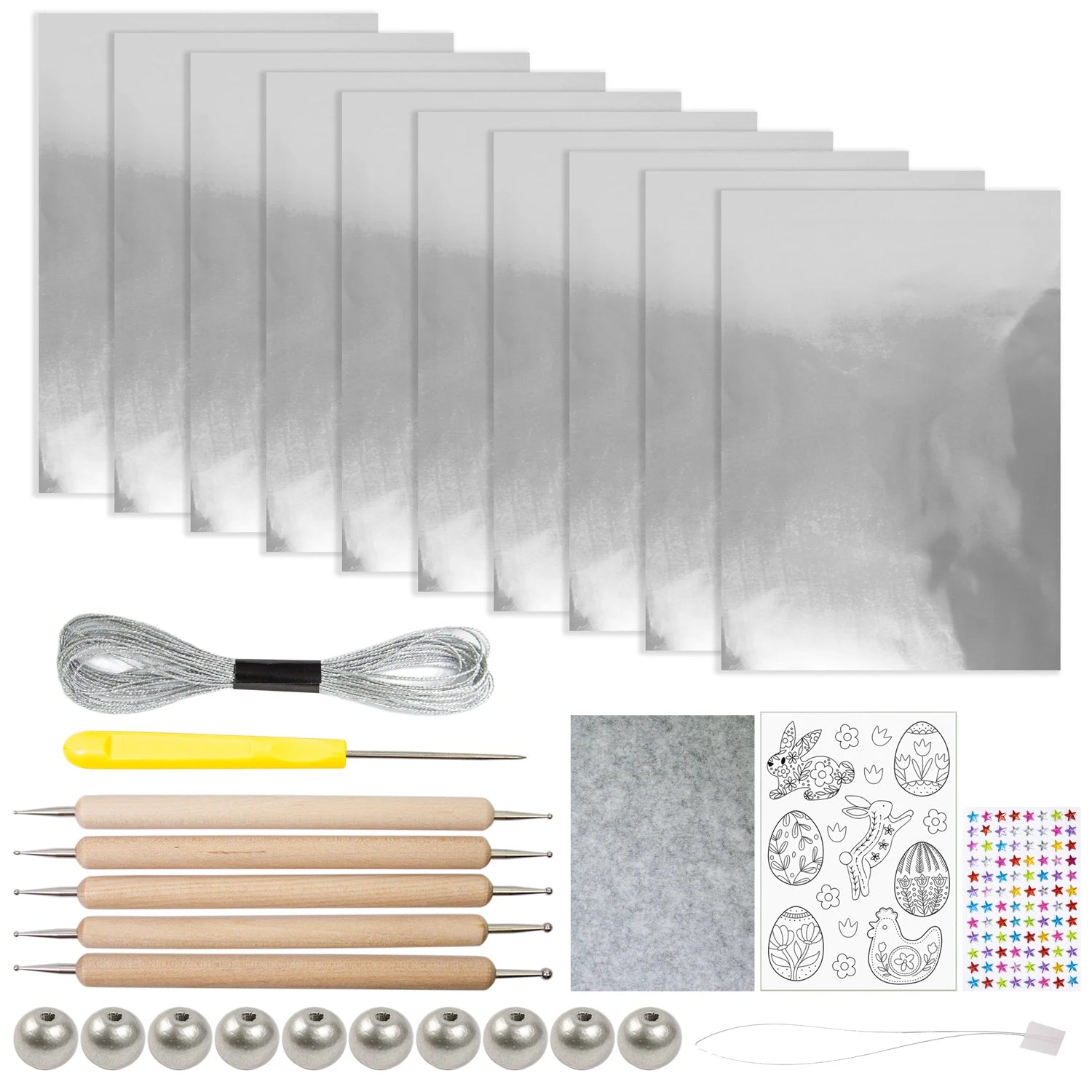 Beginners Easter DIY Craft All Inclusive Set Gold Foil Non Woven Fabric Tools and Decor Accessories for Easter Handmade Projects Peaceful Pleasures Health and Wellness Sliver
