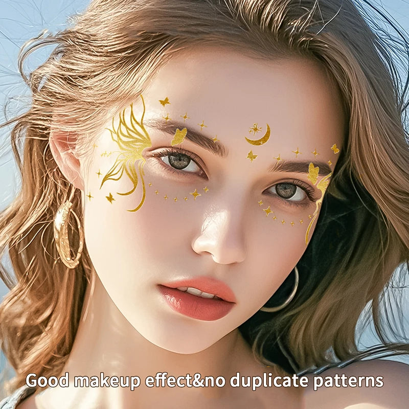 Butterfly Glitter Stickers Face Tattoo Flash Gold Temporary Metalic Tattoos Waterproof Makeup Decals For Girls Party Festival Peaceful Pleasures Health and Wellness