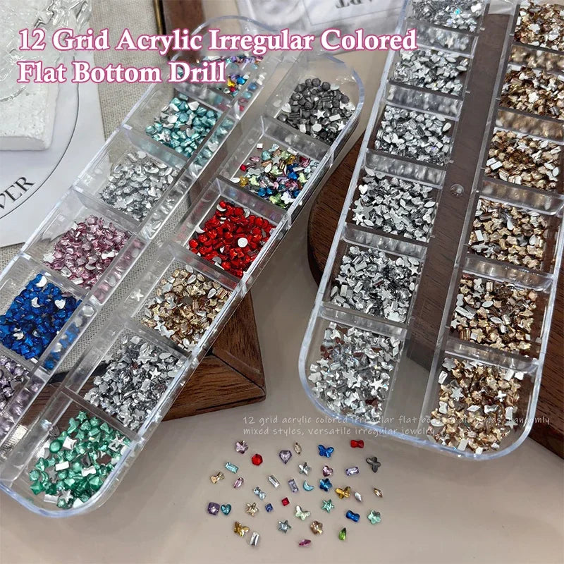 12 Grids Mix 3D Flatback Nail Rhinestones Mini Crystal Diamonds Nail Art Glitter Charm DIY Manicure Decor Accessories Peaceful Pleasures Health and Wellness