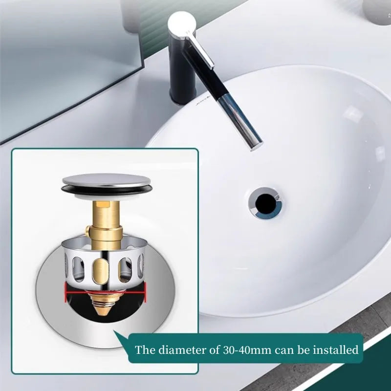Pop-Up Brass Sink Drain Stopper with Hair Catcher | Universal Fit