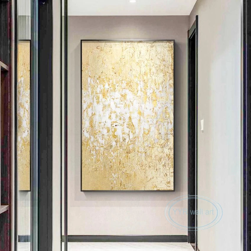 Handmade Gold Foil Abstract Oil Painting | Modern Nordic Wall Art Abstract Oil Painting Peaceful Pleasures Health and Wellness