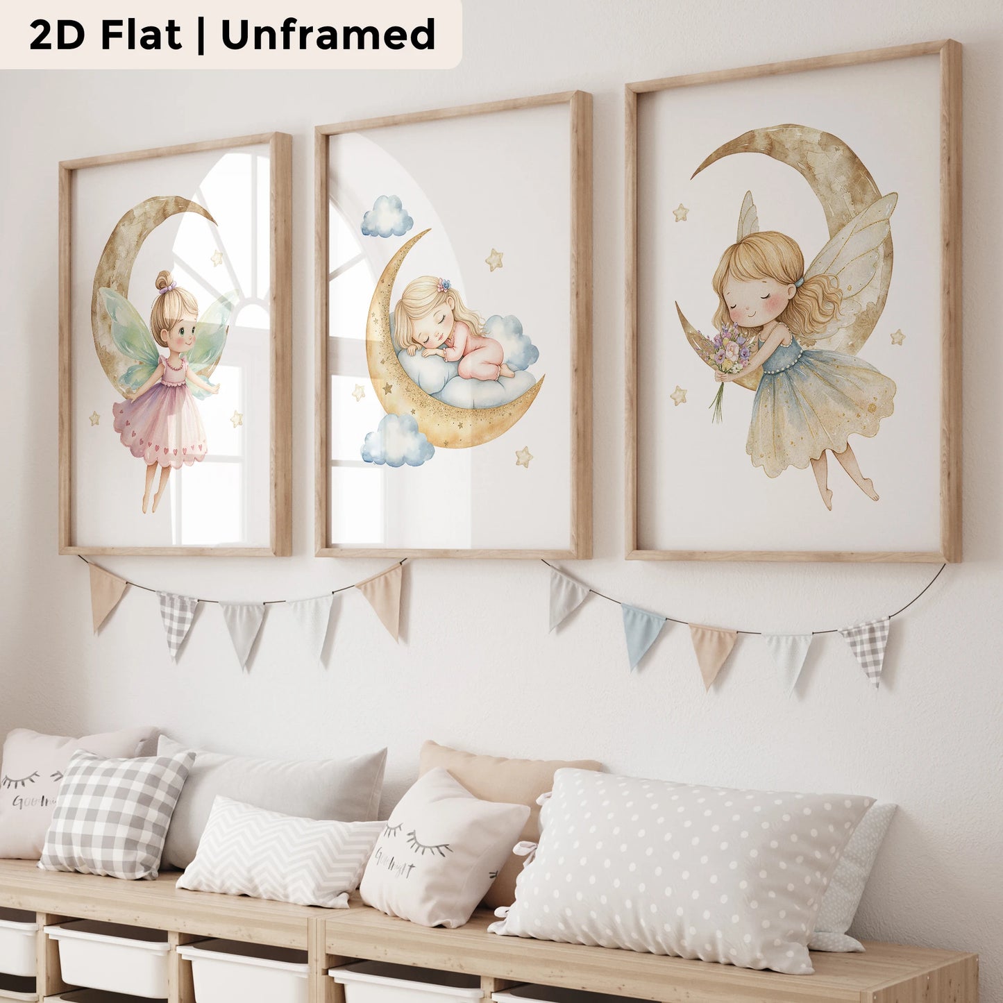 3-Piece Moon Fairy Canvas Wall Art | Kids & Living Room Decor