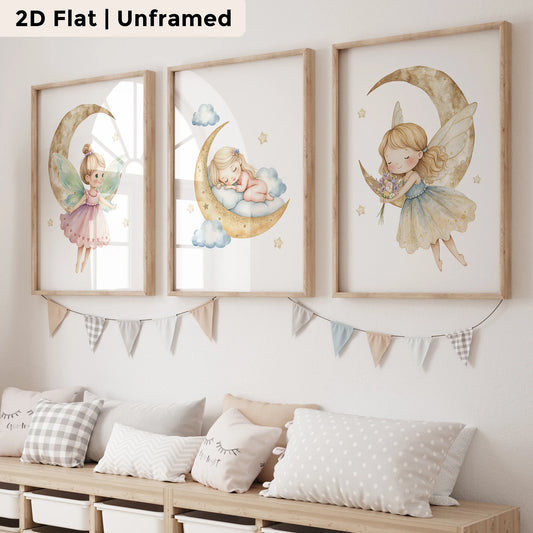 3-Piece Moon Fairy Canvas Wall Art | Kids & Living Room Decor Canvas Wall Art Set Peaceful Pleasures Health and Wellness CH044-3pcs 40x60cm Unframed
