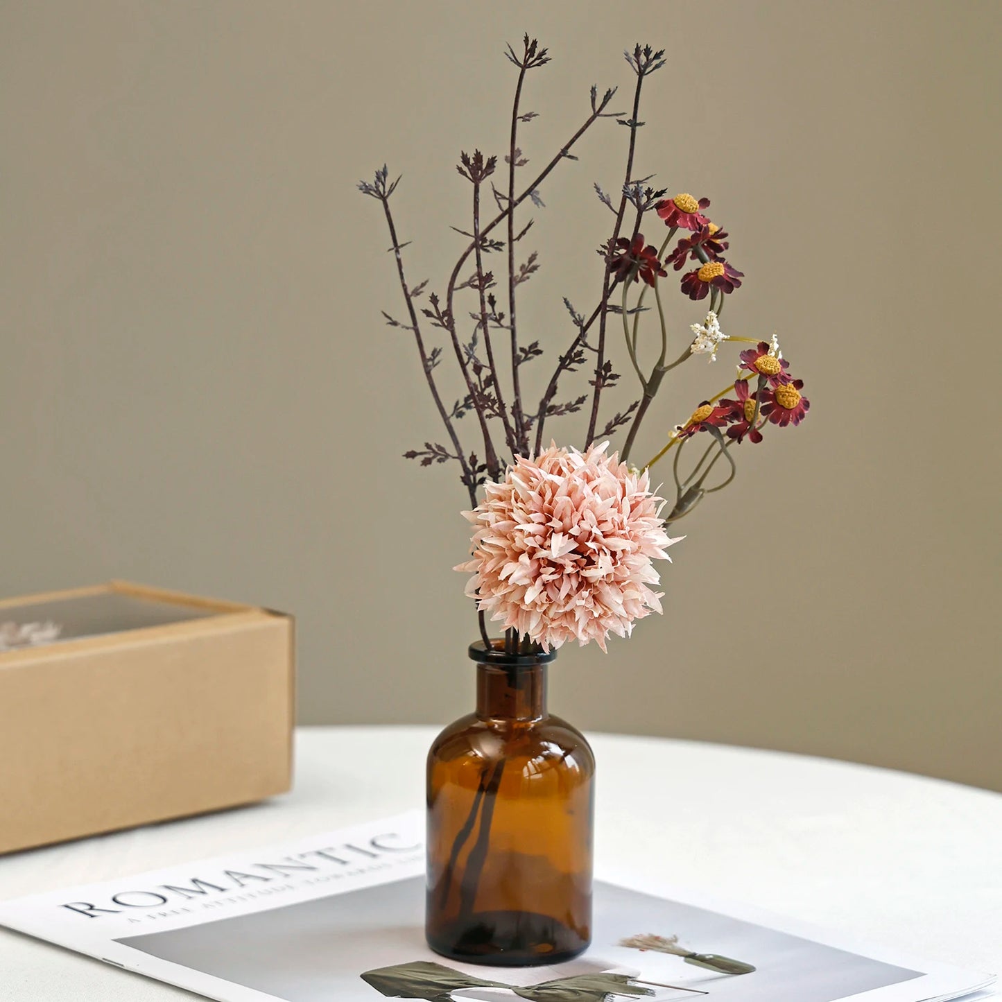 Artificial Silk Peony Bouquet with Vase & Gift Box | Home Decor