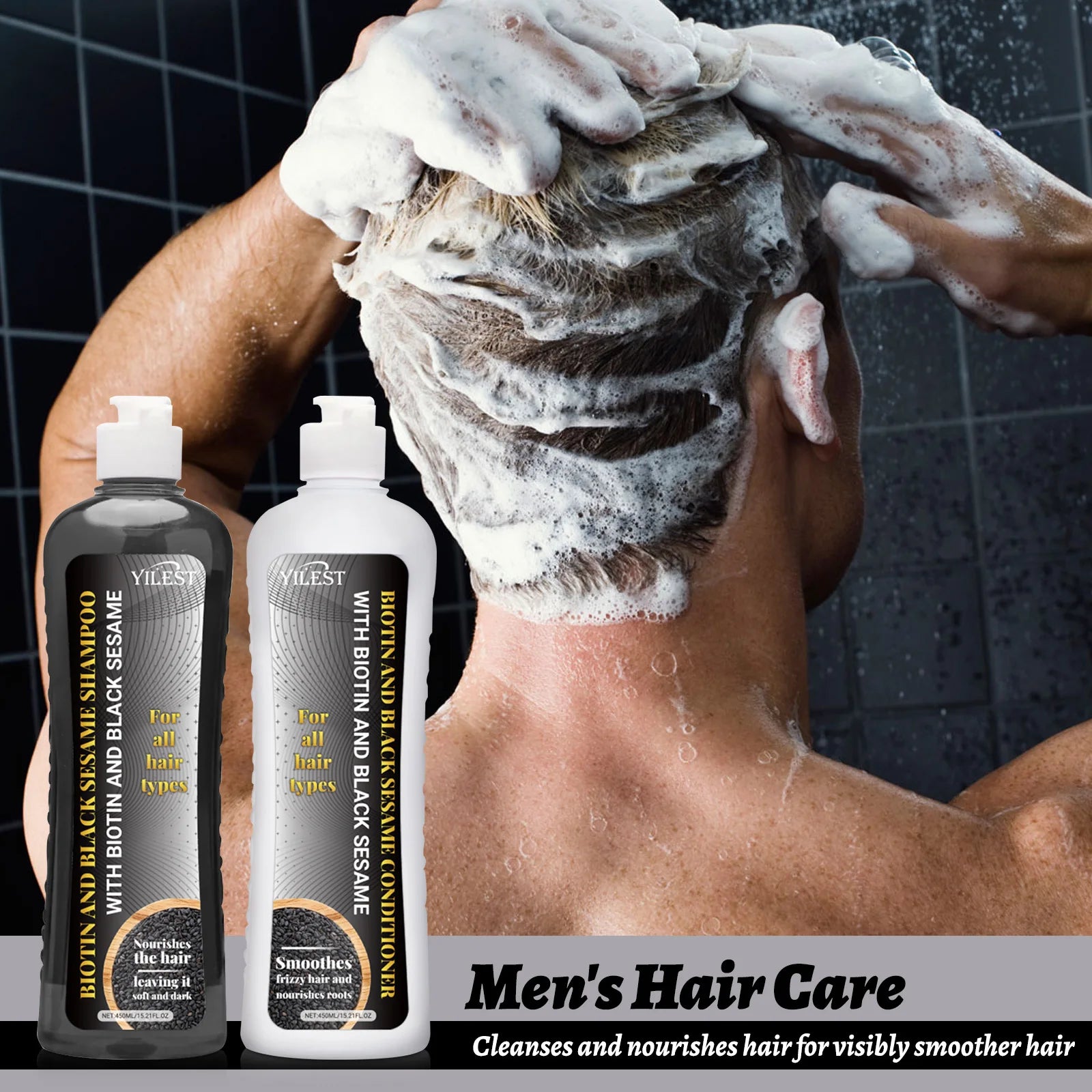 Biotin & Black Sesame Shampoo Conditioner Set Hair Repair Treatment Nourishing & Strengthening 450ml x 2 for All Hair Types Peaceful Pleasures Health and Wellness Default Title