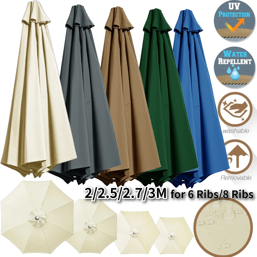 Waterproof Replacement Parasol Canopy 2–3M | 6 & 8 Rib