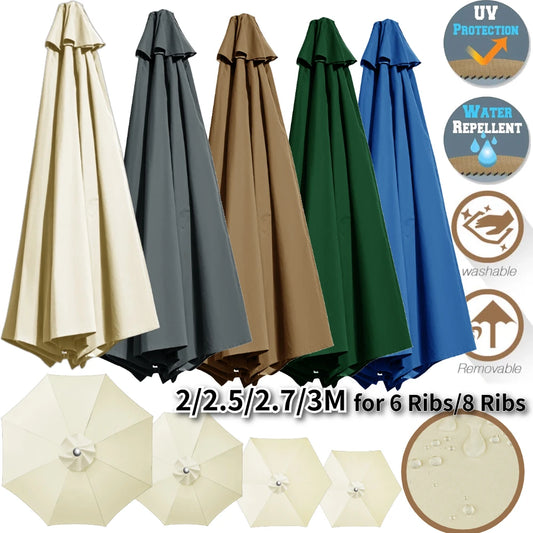 Waterproof Replacement Parasol Canopy 2–3M | 6 & 8 Rib Parasol Replacement Canopy Peaceful Pleasures Health and Wellness