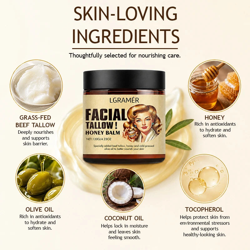 30g/60g/120g Facial Tallow Honey Balm Cream Natural Beef Tallow Face Cream with Olive Oil,Moisturizing & Nourishing for Dry Skin Peaceful Pleasures Health and Wellness