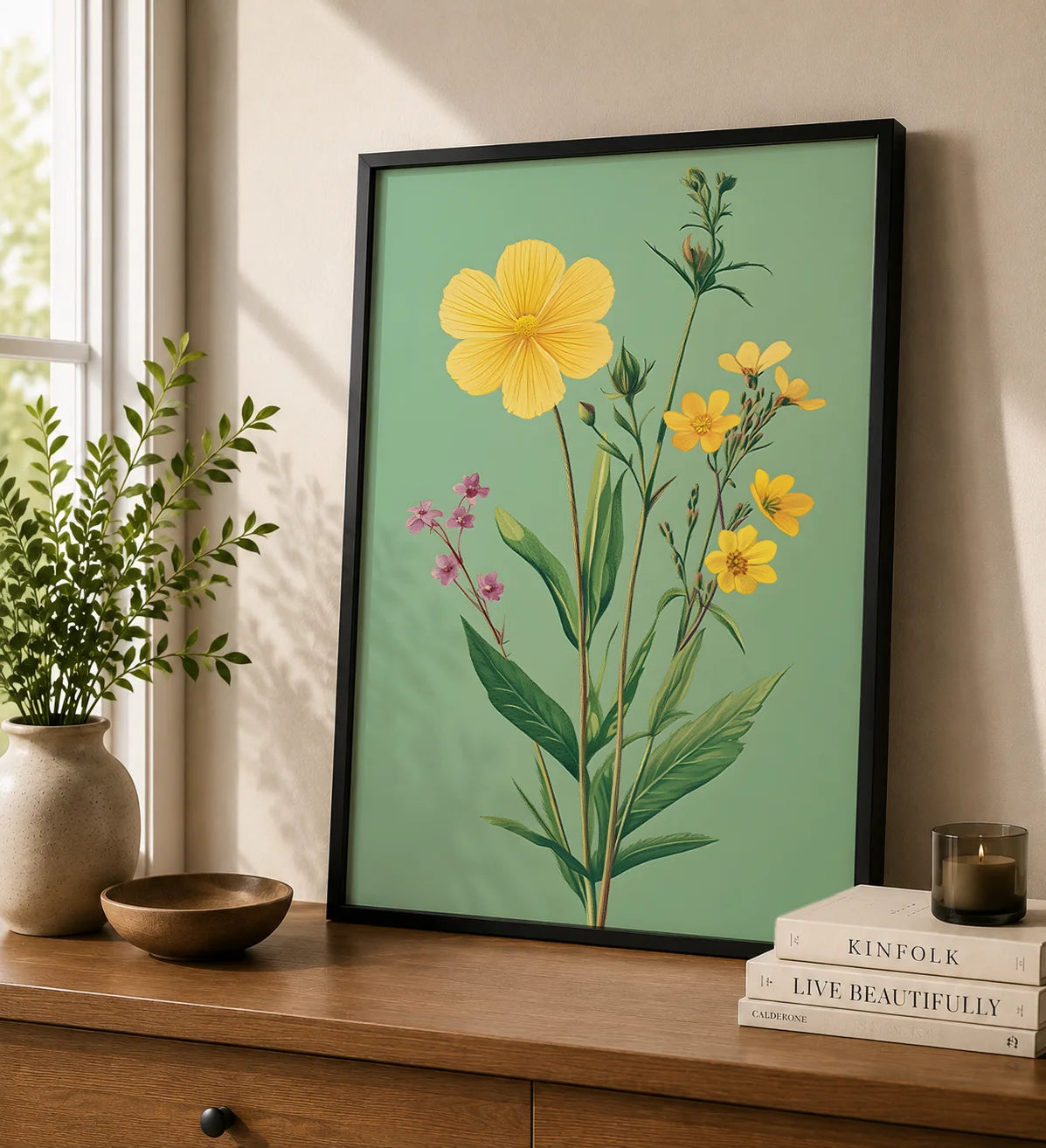 Botanical Yellow Flower Canvas Wall Art | Nordic Floral Print Floral Canvas Print Peaceful Pleasures Health and Wellness