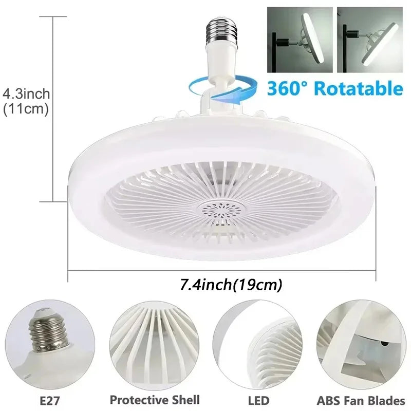 Modern Indoor 30W Ceiling Fan Lamp 360°Rotating with Remote Control E27 Living Room Bedroom Lighting LED Decorative Lights 2in1 Peaceful Pleasures Health and Wellness