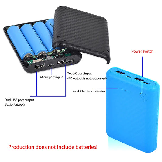 Input 5V/2.1A Detachable 4 Slots 18650 Battery Box Case DIY Power Set Material Mini Solderless Power Supply Housing Peaceful Pleasures Health and Wellness